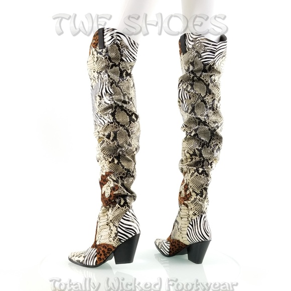 Thigh high Western slouch cowboy boots Animal - Picture 12 of 16